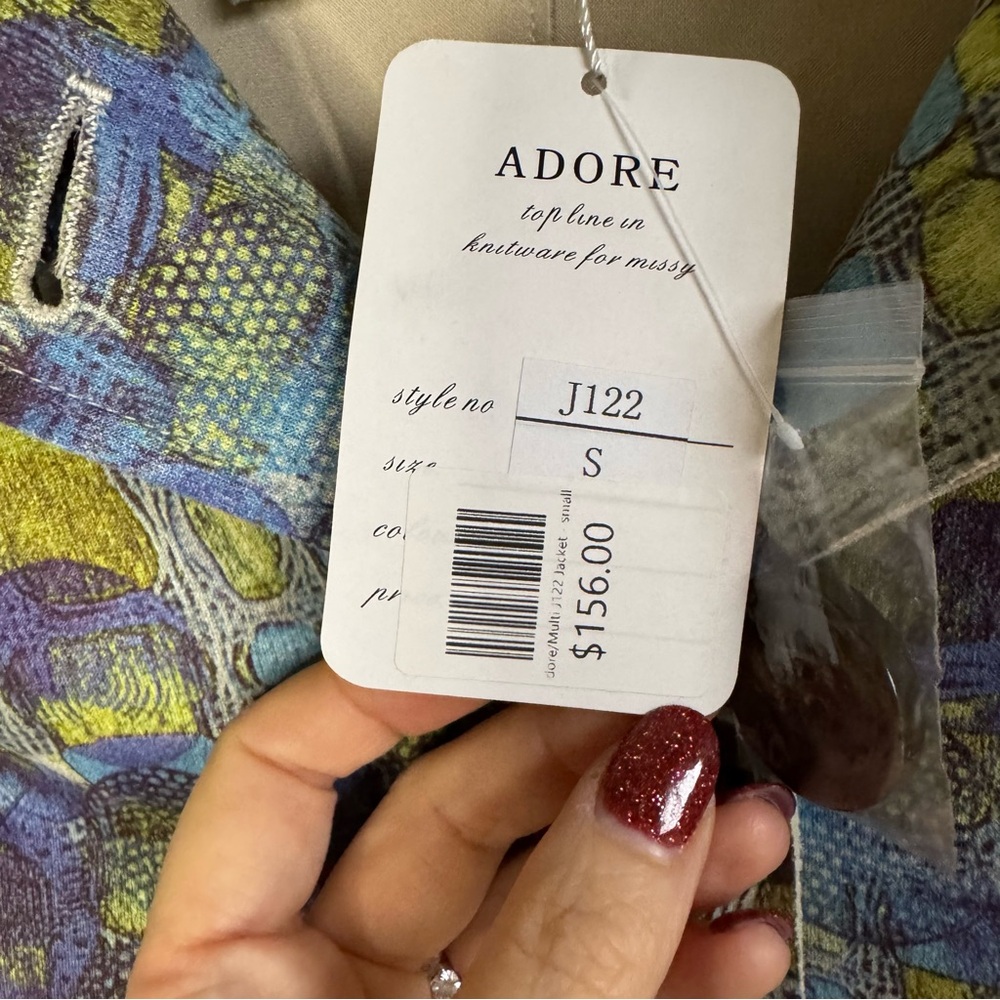 Adore Print Trench Coat Green Blue Geometric Print Size Small NWT - Picture 10 of 10